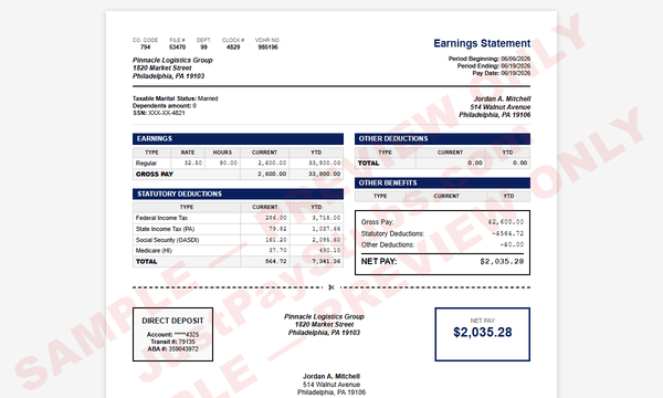 Corporate Navy sample pay stub template